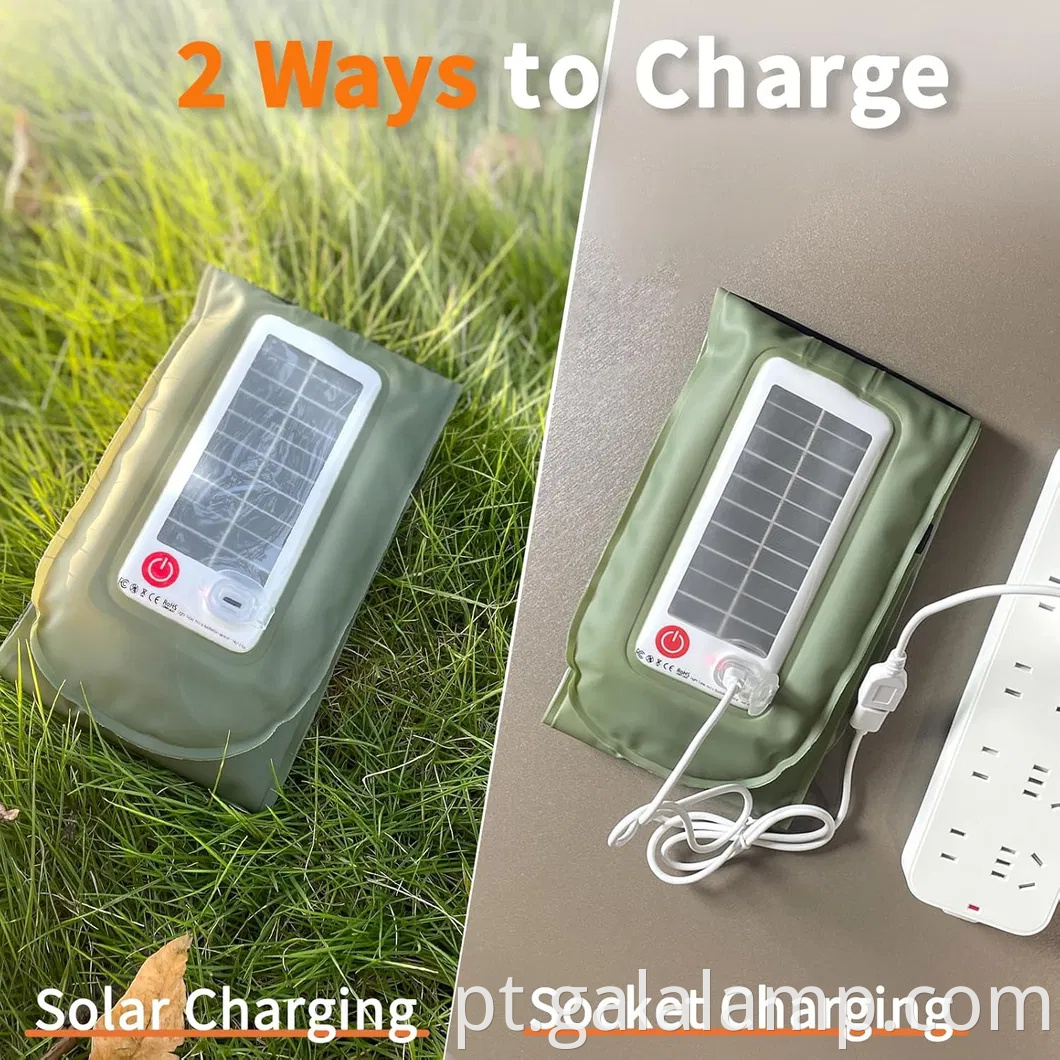 Lanterna de acampamento solar inflável, recarregável USB, 4 modos de iluminação, IP66 à prova d'água, portátil e luz leve da tenda